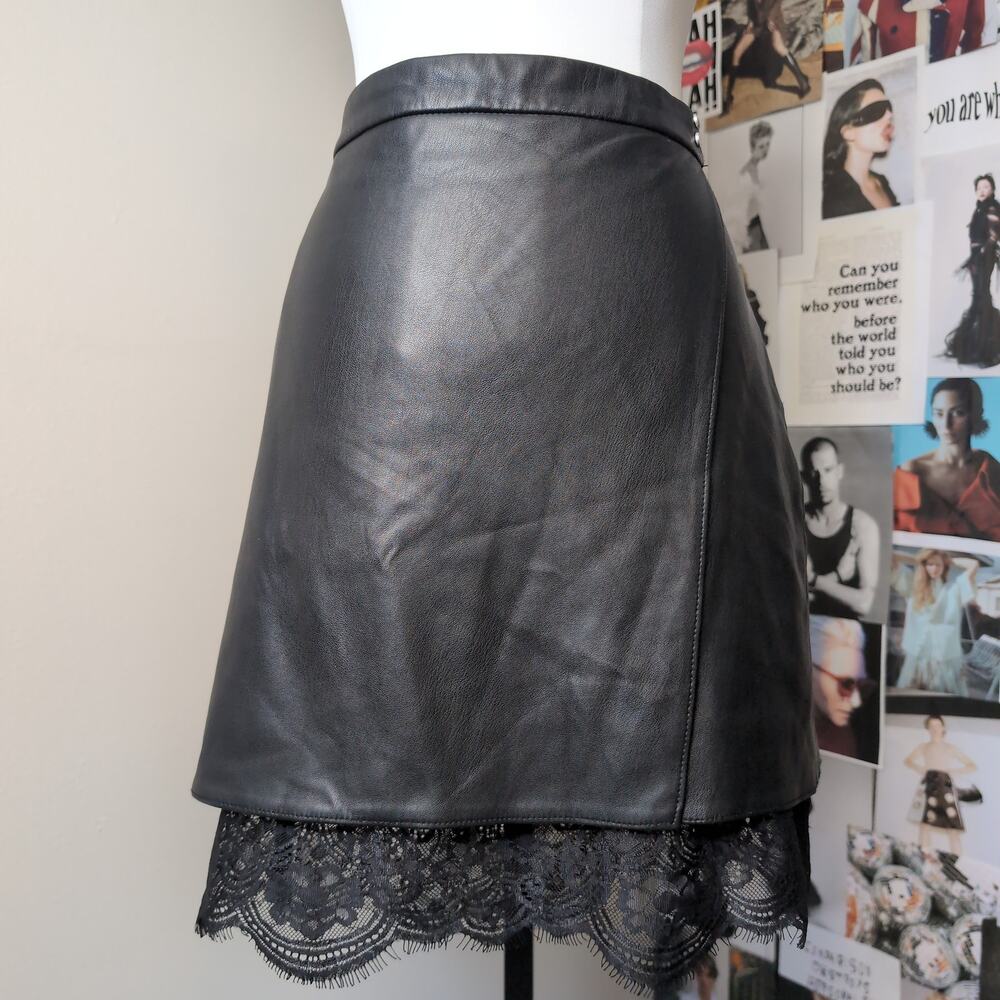 Faux Leather Lace Trim Mini Skirt Whimsygoth
